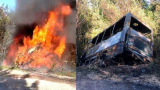 Seyir halindeki yolcu minibüsü alev alev yandı