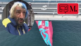 Rambo Okan 3. denemesinde köprüdeki Trabzonspor bayrağını kesti