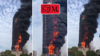 Çin'de 200 metrelik gökdelende yangın çıktı