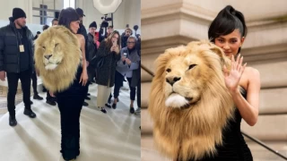 Kylie Jenner, Paris Moda haftasına aslan kafalı bir elbiseyle katıldı