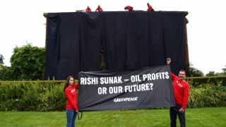 Greenpeace aktivistleri, İngiltere Başbakanı Sunak'ın malikanesini siyahla kapladı!