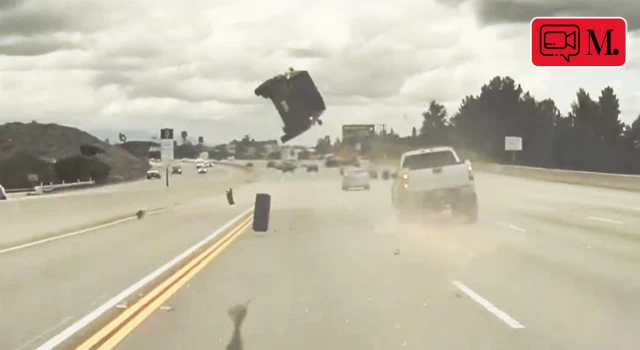 ABD California'da bir araçtan fırlayan lastik yandaki aracın takla atmasına neden oldu