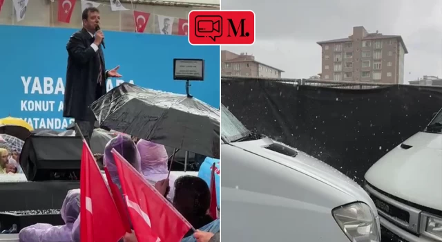 Ekrem İmamoğlu, Kastamonu'da yoğun dolu yağışının altında halka seslendi