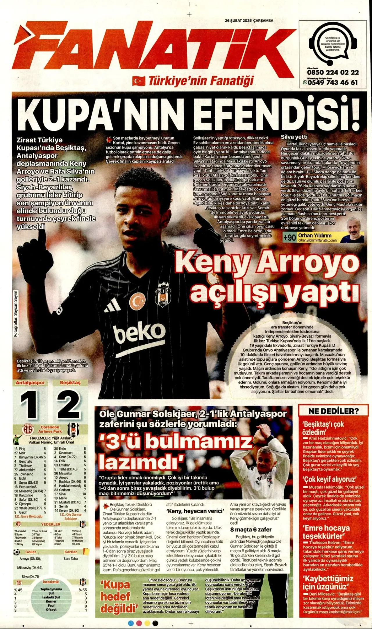 Beşiktaş’ın Antalyaspor galibiyeti gazetelerde geniş yer buldu 1