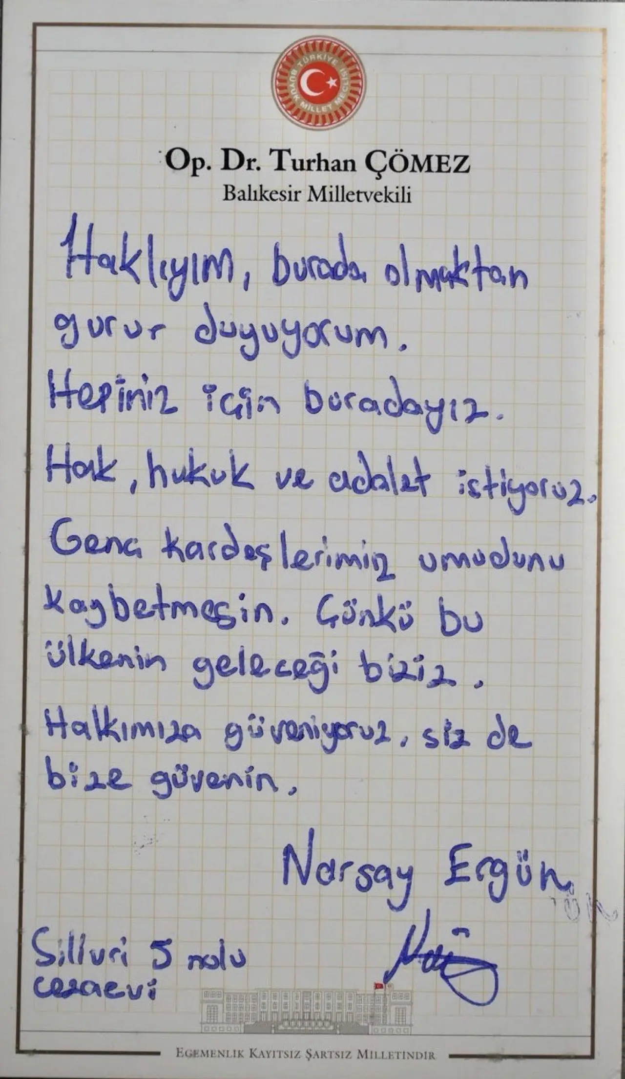 İyi Partili Çömez, Silivri'deki gençlerden mesajlar paylaştı: "Tek isteğim eğitimime devam edebilmek", "Koğuşta 24 kişi kalıyoruz", "Otobüste tuvaletini yapanlar oldu" 1