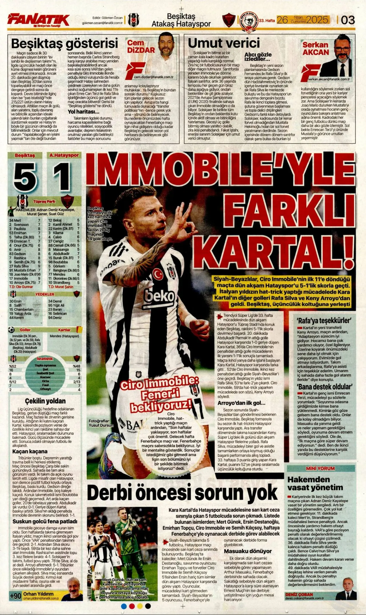 Beşiktaş'ın 5-1'lik galibiyetinin basına yansımaları: Şov gecesi 12