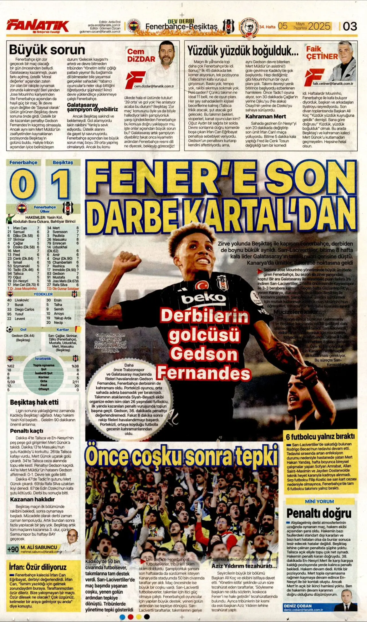 Beşiktaş’ın derbi zaferi gazete sayfalarında geniş yer buldu! 14