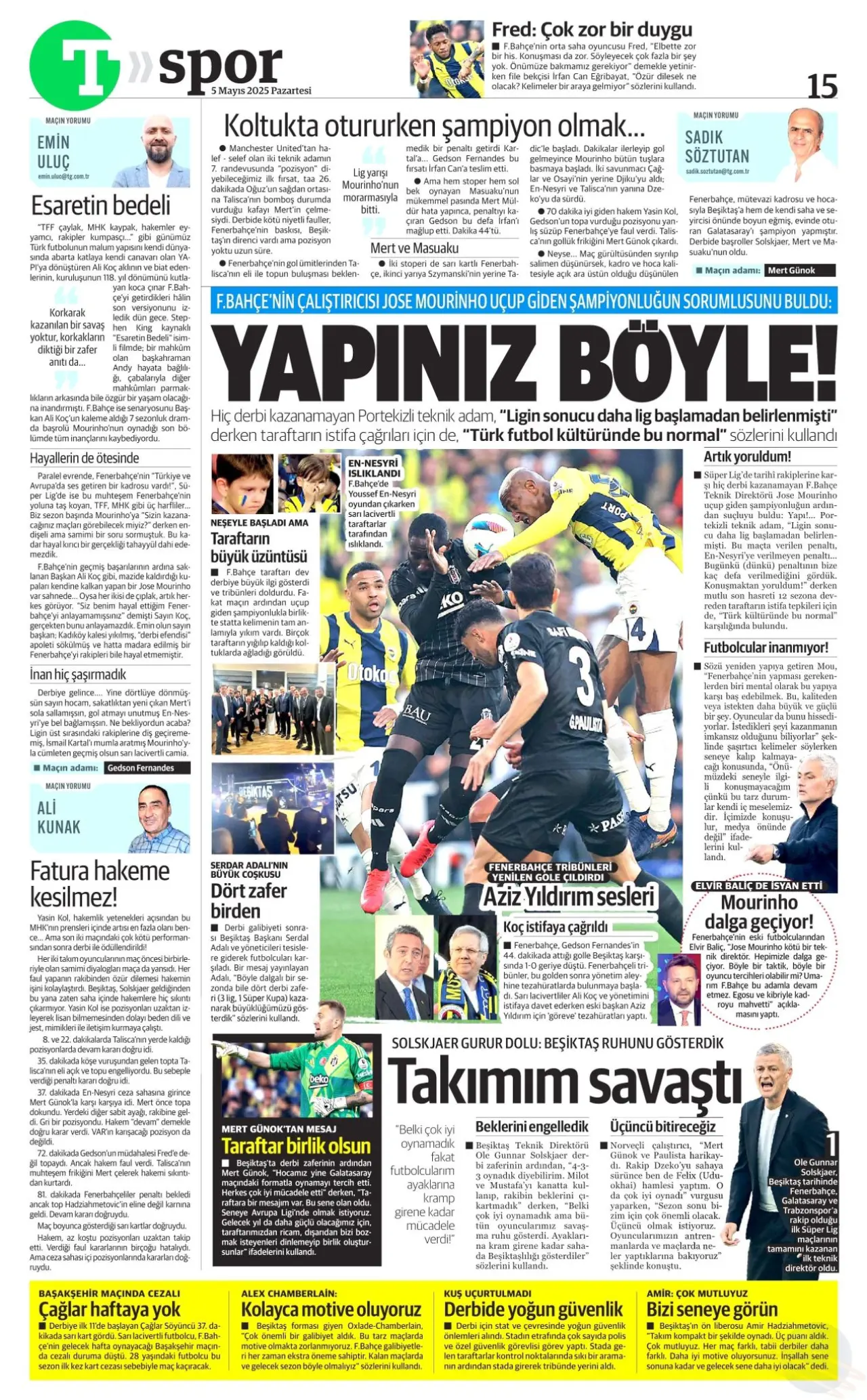 Beşiktaş’ın derbi zaferi gazete sayfalarında geniş yer buldu! 8