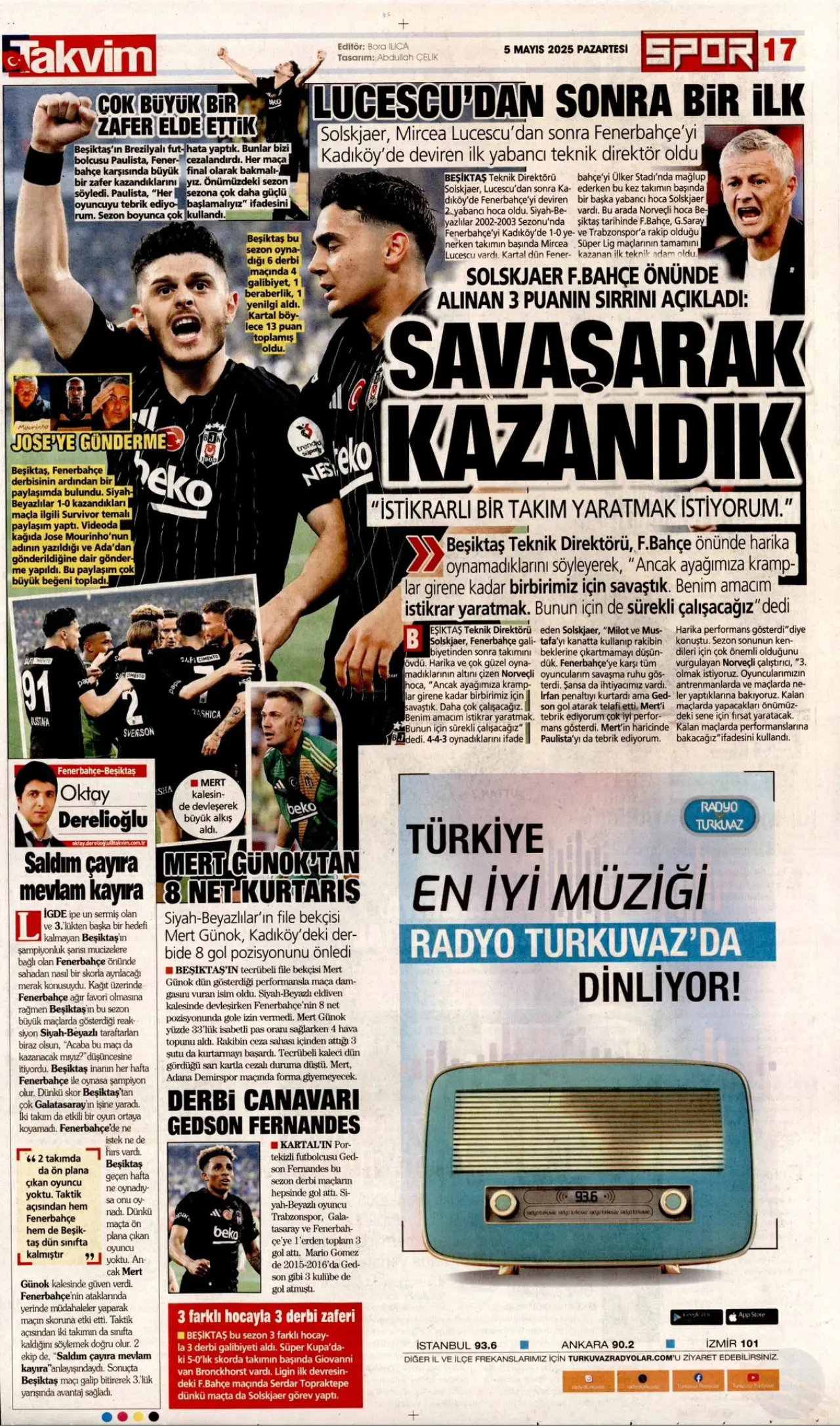 Beşiktaş’ın derbi zaferi gazete sayfalarında geniş yer buldu! 11