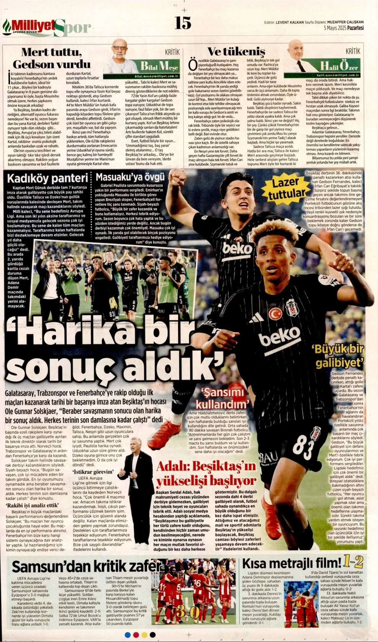 Beşiktaş’ın derbi zaferi gazete sayfalarında geniş yer buldu! 16