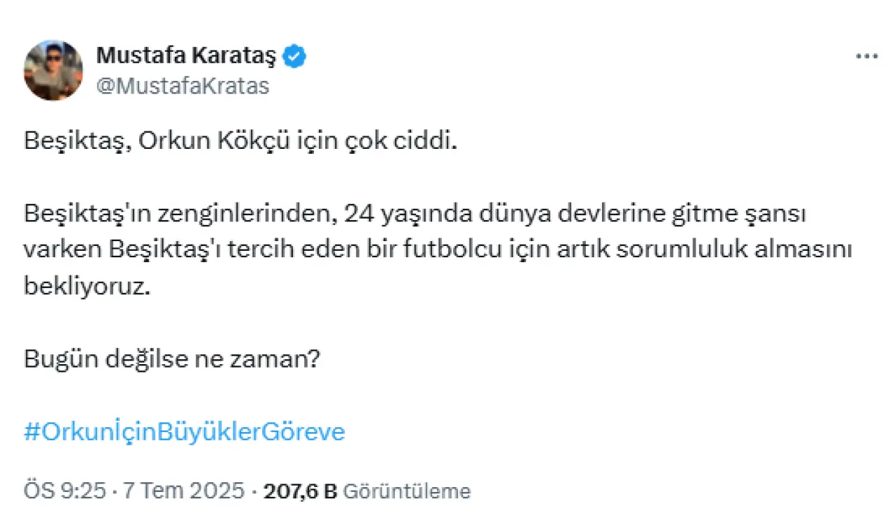 Beşiktaş taraftarından Orkun Kökçü için sosyal medya kampanyası: Orkun için büyükler göreve! 2