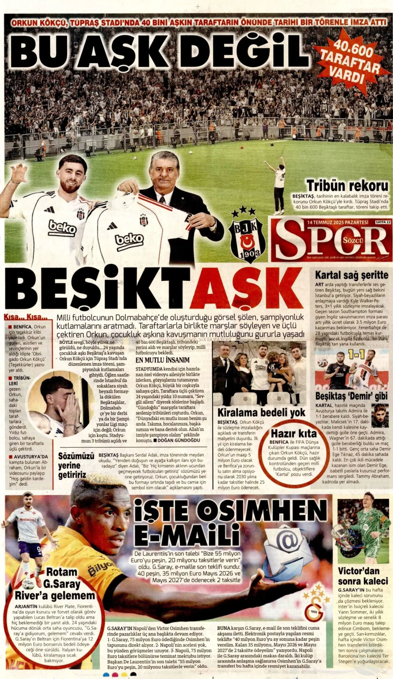 Beşiktaş'tan Orkun Kökçü'ye 20 bin taraftarın önünde dev imza töreni 25