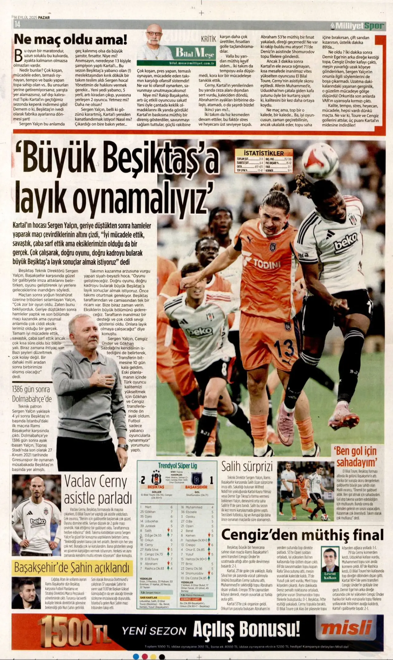 Beşiktaş’ın Başakşehir galibiyetinin manşetlerde yansıması 10